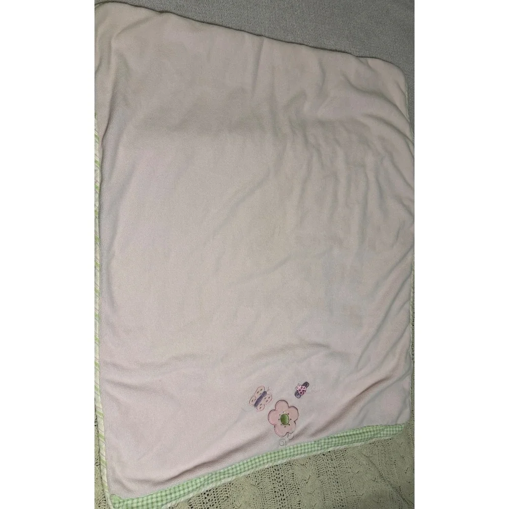 Baby Connection Pink Fleece Blanket Flower Butterfly Bee Gingham Trim BC3409G